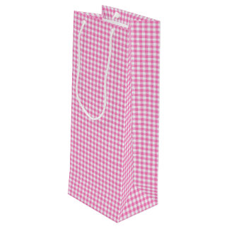 Pink-Neon-Brown Coll.-GINGHAM 09-WINE GIFT BAG Wijn Cadeautas