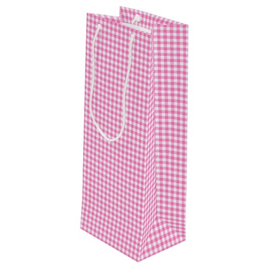 Pink-Neon-Brown Coll.-GINGHAM 09-WINE GIFT BAG Wijn Cadeautas (Achterkant Gekanteld)