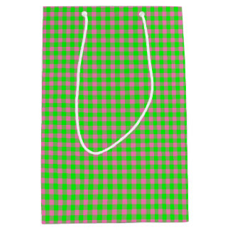 Pink-Neon-Brown Coll.-GINGHAM 10-GIFT BAG m Medium Cadeauzakje