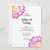 Pink Neon Flower Birthday Party Kaart (Voorkant)