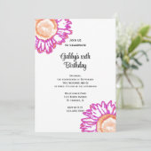 Pink Neon Flower Birthday Party Kaart (Staand voorkant)