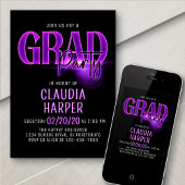Pink Neon Graduation Grad Party Invitation Kaart