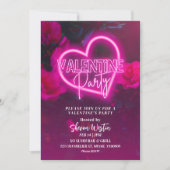 Pink Neon Heart Valentine Party Invitation (Devant)