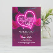 Pink Neon Heart Valentine Party Invitation (Debout devant)