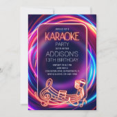Pink Neon Karaoke Invitation d'anniversaire (Devant)