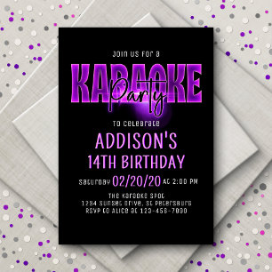 Pink Neon Karaoke Invitation d'anniversaire