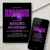 Pink Neon Karaoke Invitation d'anniversaire