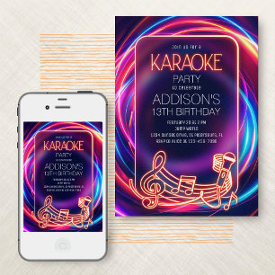 Pink Neon Karaoke Invitation d'anniversaire