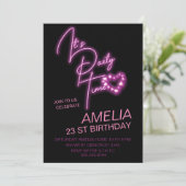 Pink Neon Light Invitation d'anniversaire (Debout devant)