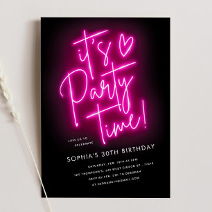 Pink Neon Light Verjaardag Uitnodigen voor vrouwen Kaart