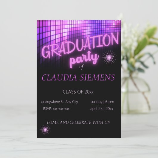 PINK NEON moderne de brillant Invitations de gradu (Debout devant)