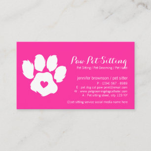 Pink Neon Pet Sitter Social Media Dog Cat Paw Visitekaartje