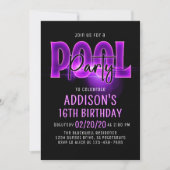Pink Neon Pool Party Anniversaire Invitation (Devant)