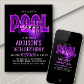 Pink Neon Pool Party Anniversaire Invitation