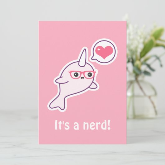 Pink Nerd Narwhal bébé douche Invitations (Debout devant)