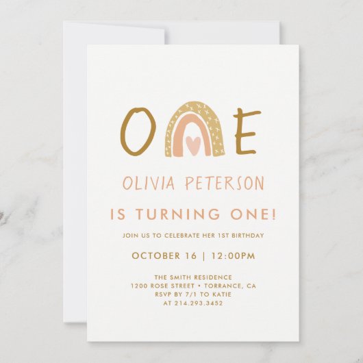 Pink Neutral Arc-en-ciel 1er Anniversaire Cartes d (Devant)