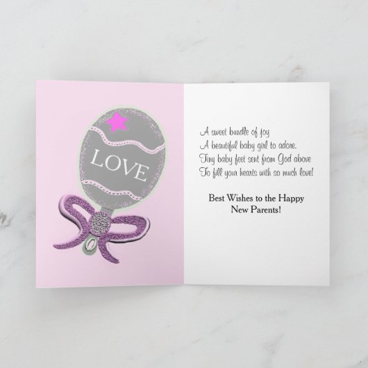 Pink New Baby Girl Gefeliciteerd Kaart (Binnen)