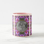 Pink New England Aster Flowers Uw foto toevoegen Tweekleurige Koffiemok (Center)