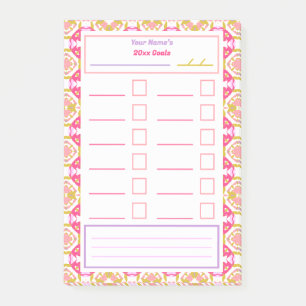 Pink New Year's Resoluties Goal Tracker Checklist Post-it® Notes