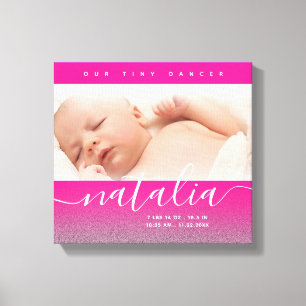 Pink Newborn Baby Foto Glitter Canvas Afdruk