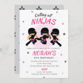 Pink Ninja Birthday Invitation Girls Karate Party (Devant / Derrière)