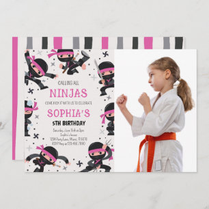 Pink Ninja Warrior Martial Arts Verjaardagsfoto Kaart