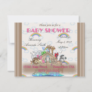 Pink Noah's Ark Baby shower Kaart