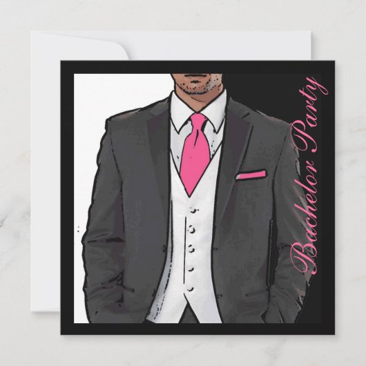 Pink noir blanc tuxedo bachelor invitations (Devant)
