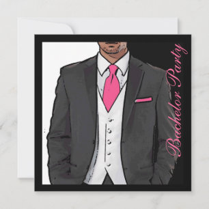 Pink noir blanc tuxedo bachelor invitations