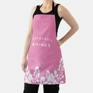 Pink Nom personnalisé blanc tablier floral