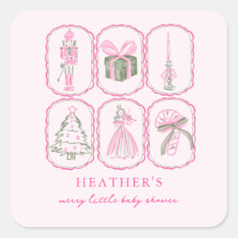 Pink Nutcracker A Merry Little Baby Shower Vierkante Sticker