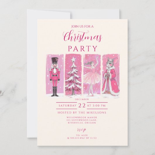 Pink Nutcracker Ballet Christmas Kaart (Voorkant)