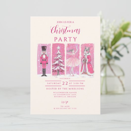 Pink Nutcracker Ballet Christmas Kaart (Staand voorkant)