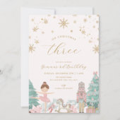 Pink Nutcracker Ballet Third Birthday Invitation Kaart (Voorkant)