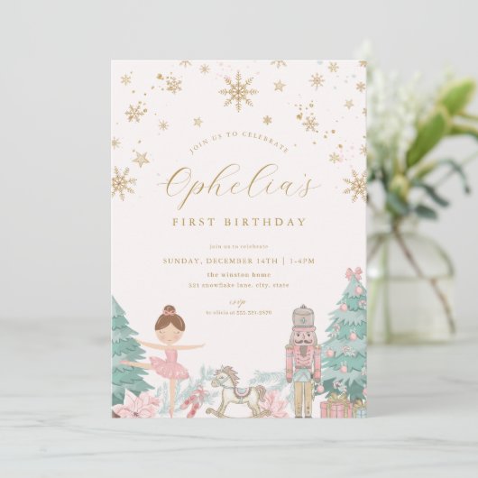 Pink Nutcracker Ballet Winter Birthday Invitation (Debout devant)