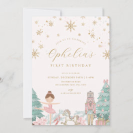 Pink Nutcracker Ballet Winter Birthday Invitation Kaart