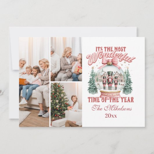 Pink Nutcracker Christmas 3 Photo Wonderland Gl Feestdagenkaart (Voorkant)