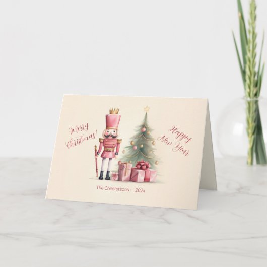 Pink Nutcracker Christmas Holiday Card Kaart (Voorkant)