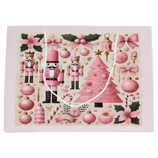 Pink Nutcracker Christmas Tree Gift Bag Groot Cadeauzakje (Voorkant)