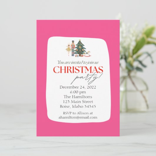Pink Nutcracker Fête de Noël Invitation (Debout devant)