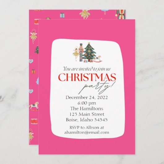 Pink Nutcracker Fête de Noël Invitation (Devant / Derrière)