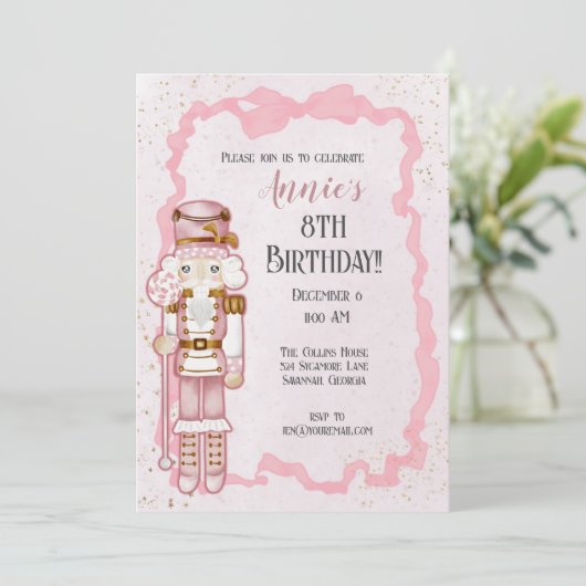 Pink Nutcracker hiver Anniversaire Fête Invitation (Debout devant)