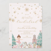 Pink Nutcracker Winter Onederland Birthday Invite Kaart (Voorkant / Achterkant)