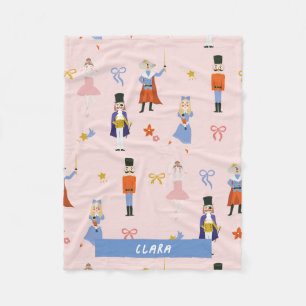 Pink Nutkraker Pattern Holiday Fleece Deken