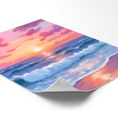 Pink Ocean Waves Sunset Watercolor Poster (Hoek)