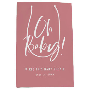 Pink Oh Baby Eenvoudige Kalligrafie Meisje Baby sh Medium Cadeauzakje