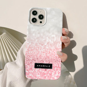 Pink Ombre Glitter en Bokeh Pattern iPhone 15 Mini Hoesje