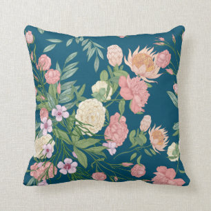 Pink on Blue Turquoise Spring Flower Show Coussin