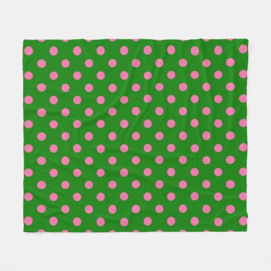 Pink On Green Polka Dots Pattern Design Fleece Deken (Voorkant (Horizontaal))