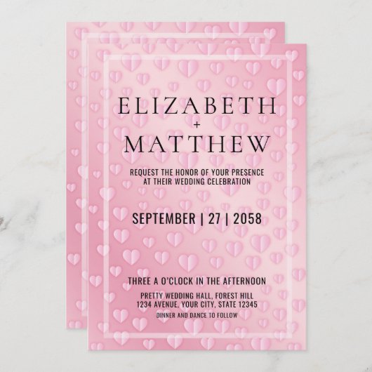 Pink on Pink Heart Speckles Invitation Card Design (Devant / Derrière)